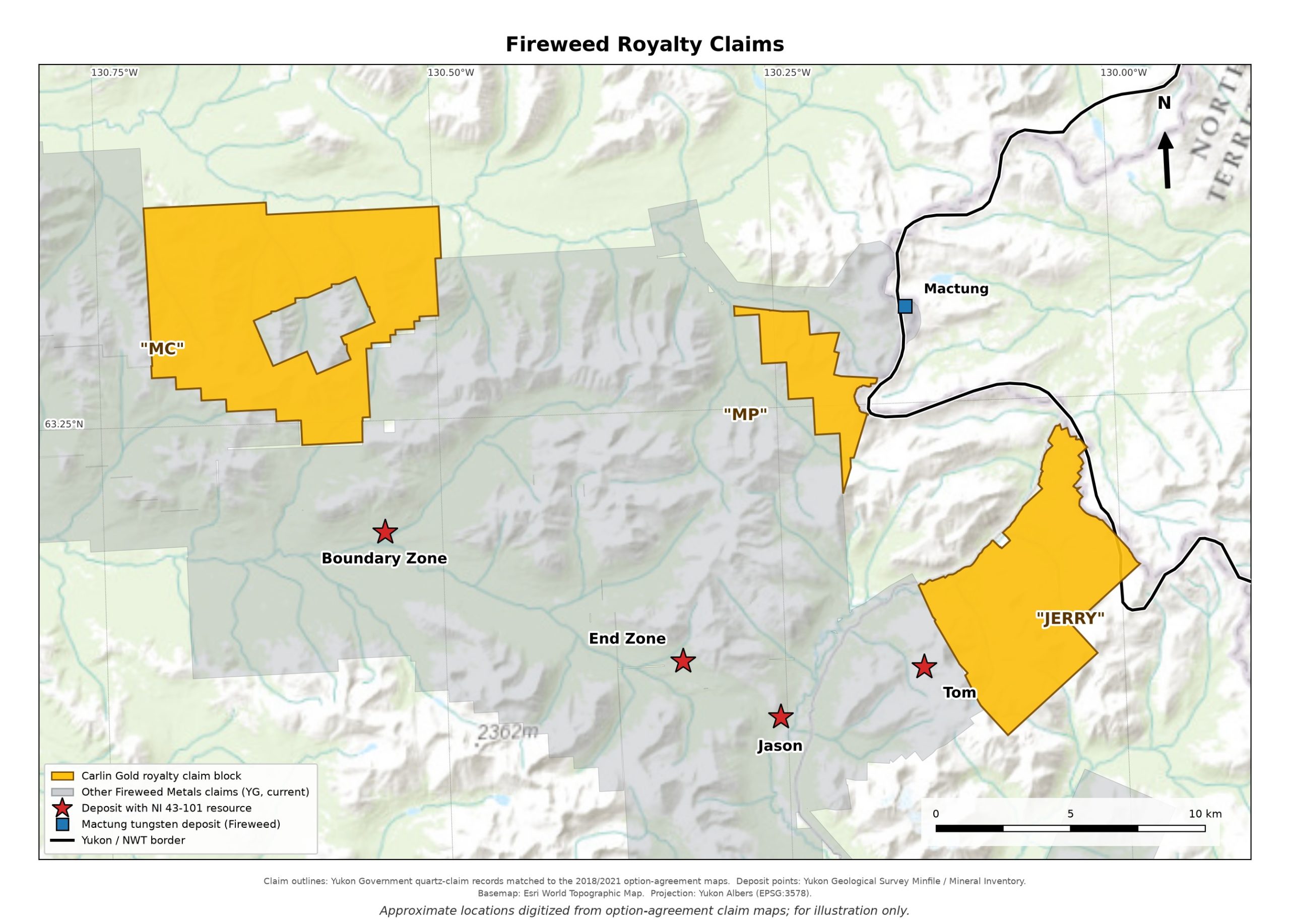 Fireweed Zinc royalty claim areas, Yukon